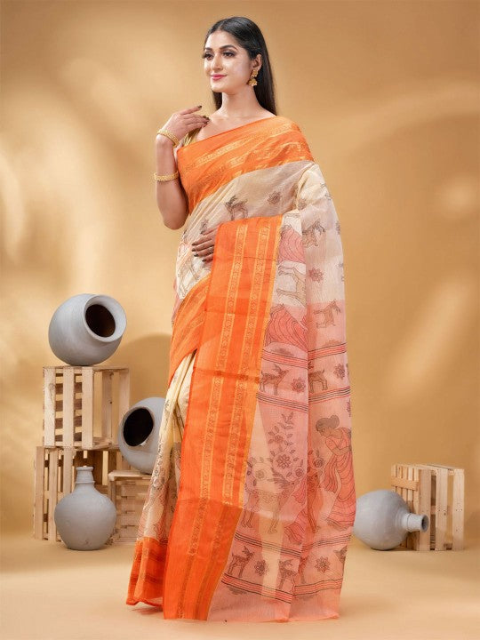 DESH BIDESH Woven Design Pure Cotton Taant Saree