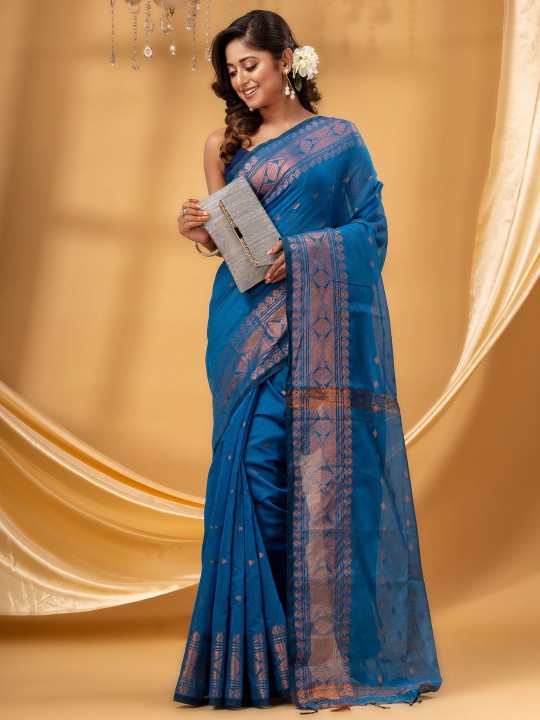 DESH BIDESH Woven Design Zari Taant Saree