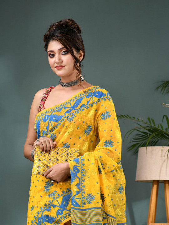 DESH BIDESH Woven Design Silk Cotton Jamdani Saree - Sarees for Women 35203832