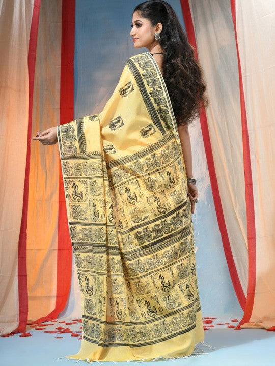 DESH BIDESH Women's Ethnic Motifs Pure Cotton Saree with Printed Border