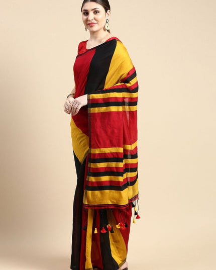 DESH BIDESH Striped Silk Cotton Saree: Vibrant, Premium Quality, Traditional Indian Attire