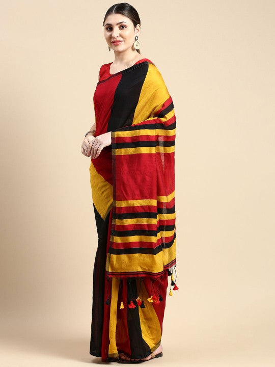 DESH BIDESH Striped Silk Cotton Saree: Vibrant, Premium Quality, Traditional Indian Attire