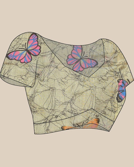 Exquisite Red & Green Floral Printed Saree with Cotton Blend Fabric