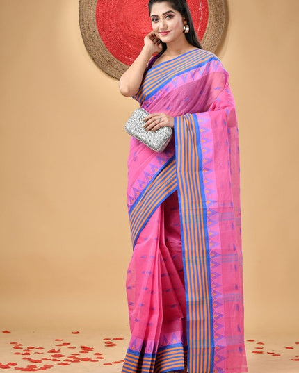 DESH BIDESH Woven Design Pure Cotton Taant Saree for Women