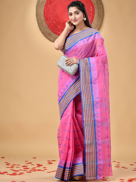DESH BIDESH Woven Design Pure Cotton Taant Saree for Women