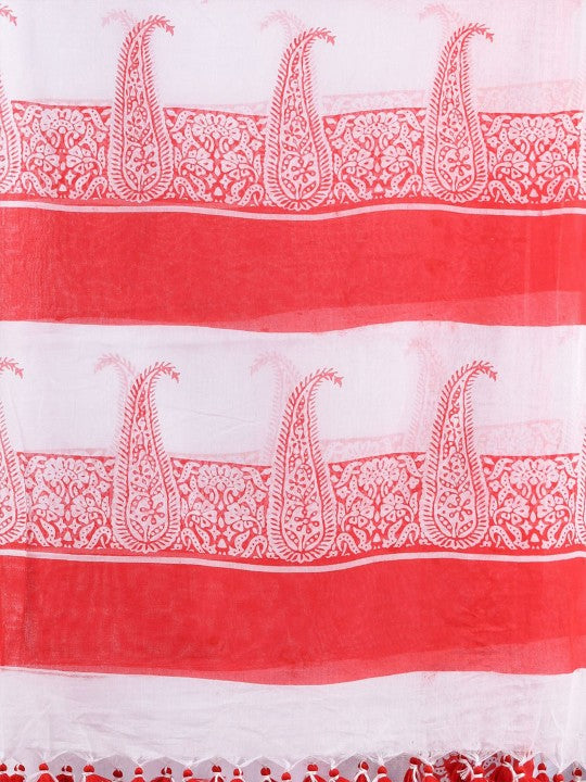 DESH BIDESH Elegant Paisley Printed Pure Cotton Saree with Solid Border