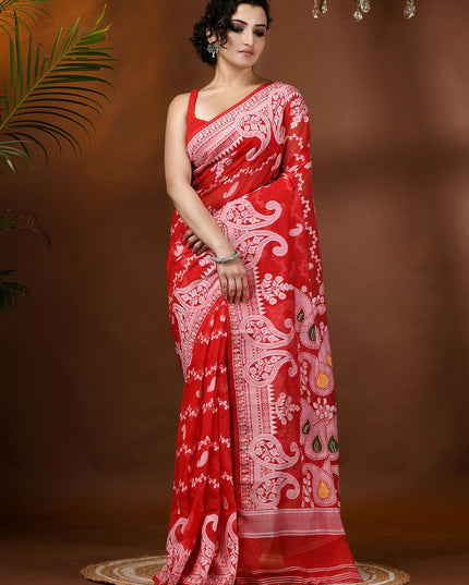 DESH BIDESH Ethnic Motifs Woven Design Jamdani Saree for Women