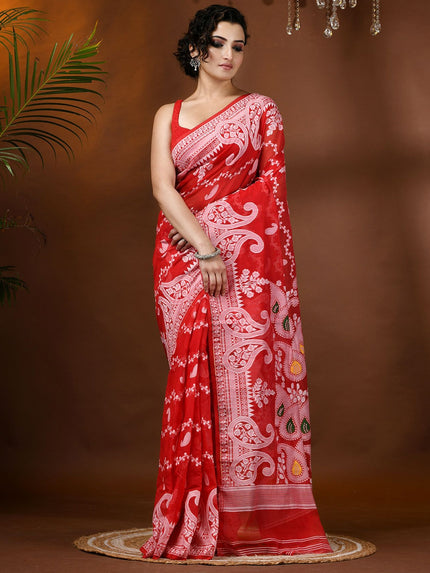 DESH BIDESH Ethnic Motifs Woven Design Jamdani Saree for Women