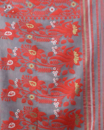DESH BIDESH Pure Cotton Handloom Jamdani Saree with Ethnic Motifs