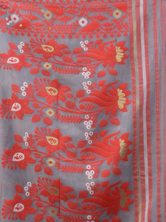 DESH BIDESH Pure Cotton Handloom Jamdani Saree with Ethnic Motifs