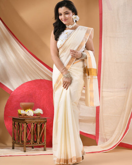 DESH BIDESH Woven Design Zari Pure Cotton Jamdani Saree