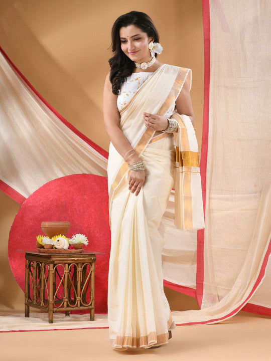 DESH BIDESH Woven Design Zari Pure Cotton Jamdani Saree