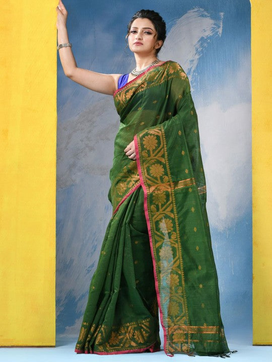 DESH BIDESH Women's Woven Design Zari Cotton Silk Saree