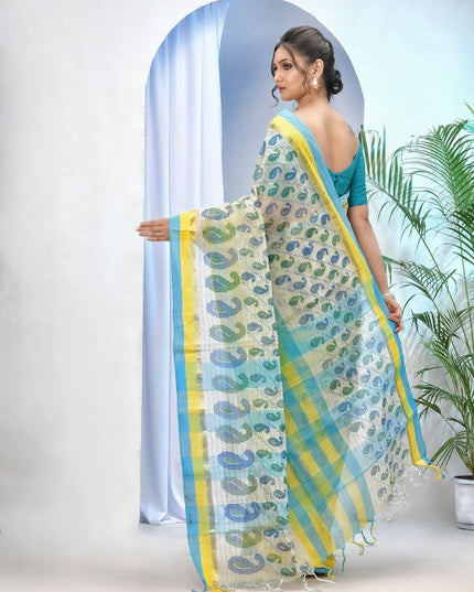 DESH BIDESH Printed Zari Paisley Pure Cotton Taant Saree