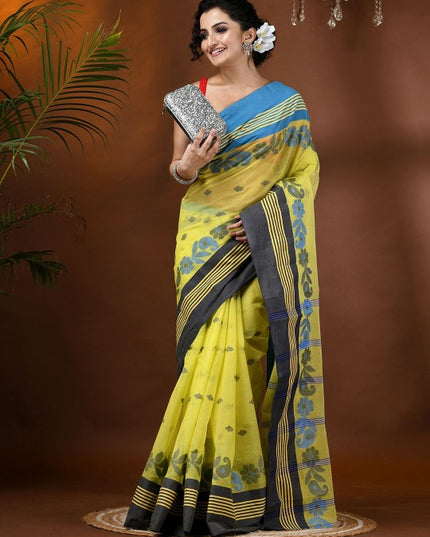 Women's Floral Phulkari Pure Cotton Handloom Taant Saree by DESH BIDESH