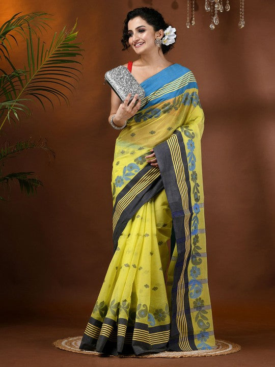 Women's Floral Phulkari Pure Cotton Handloom Taant Saree by DESH BIDESH