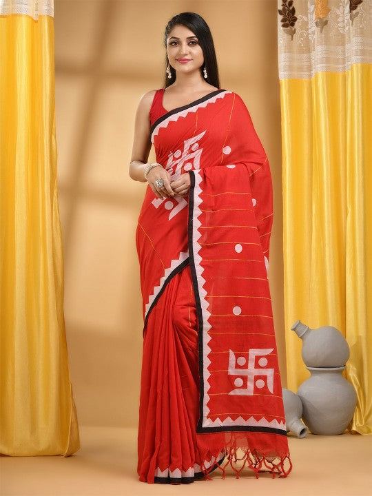 DESH BIDESH Women Woven Design Patchwork Pure Cotton Taant Saree