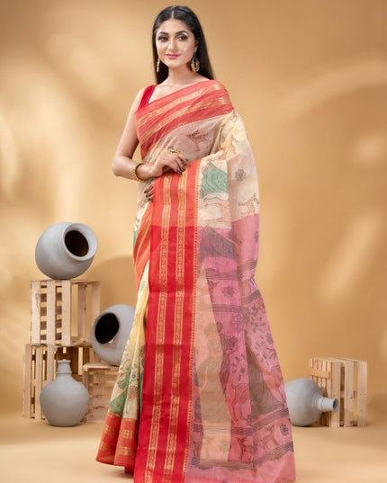 DESH BIDESH Woven Design Pure Cotton Handloom Taant Saree