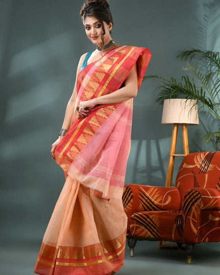 DESH BIDESH Striped Zari Pure Cotton Taant Saree