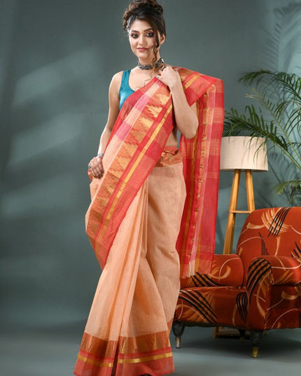 DESH BIDESH Striped Zari Pure Cotton Taant Saree