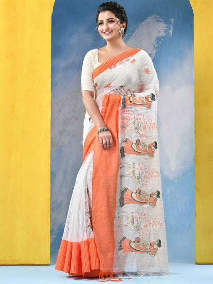 DESH BIDESH Woven Design Zari Pure Cotton Khadi Saree