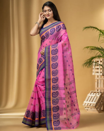 DESH BIDESH Paisley Woven Design Cotton Taant Saree