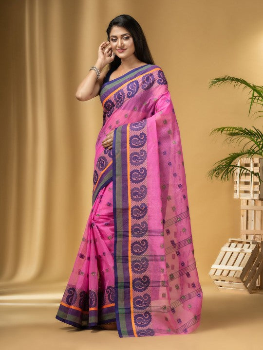 DESH BIDESH Paisley Woven Design Cotton Taant Saree