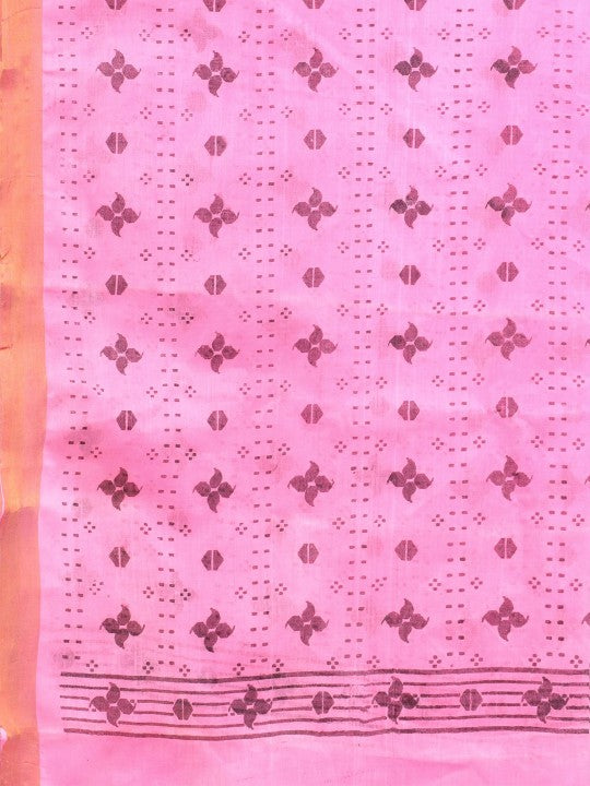 DESH BIDESH Ethnic Motifs Pure Cotton Taant Pink Saree