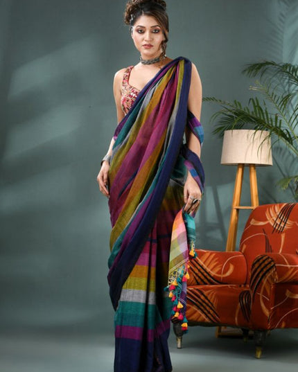 DESH BIDESH Striped Pure Cotton Saree