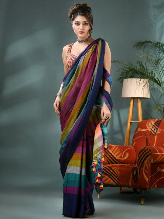 DESH BIDESH Striped Pure Cotton Saree