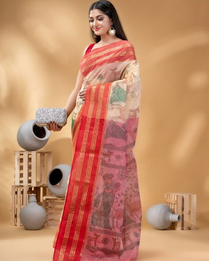 DESH BIDESH Woven Design Pure Cotton Handloom Taant Saree
