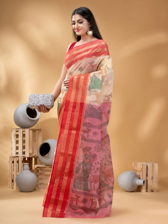 DESH BIDESH Woven Design Pure Cotton Handloom Taant Saree