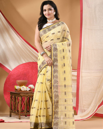 DESH BIDESH Ethnic Motifs Printed Zari Pure Cotton Saree