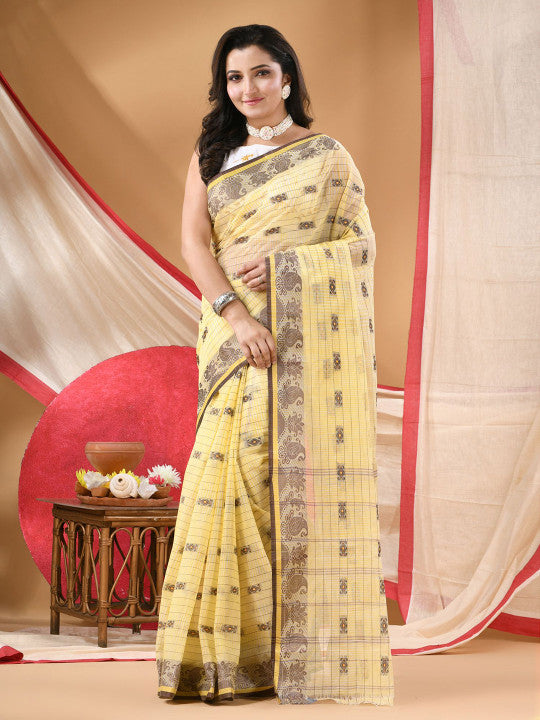 DESH BIDESH Ethnic Motifs Printed Zari Pure Cotton Saree