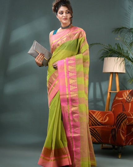 DESH BIDESH Striped Zari Pure Cotton Taant Saree