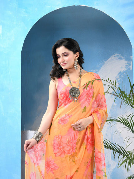 DESH BIDESH Floral Bandhani Saree