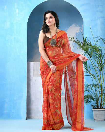 DESH BIDESH Floral Print Zari Saree