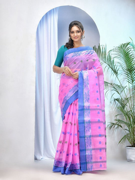 Desh Bidesh Pure Cotton Woven Design Handloom Taant Saree