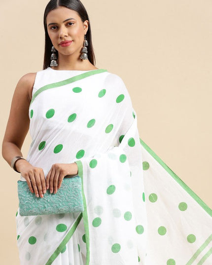 DESH BIDESH Polka Dot Pure Cotton Taant Saree