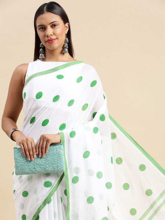 DESH BIDESH Polka Dot Pure Cotton Taant Saree