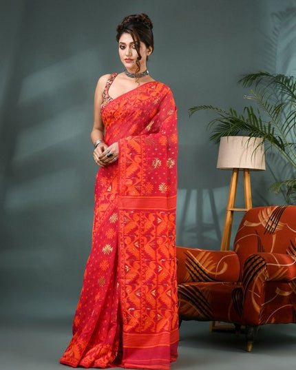 DESH BIDESH Woven Design Silk Cotton Jamdani Saree