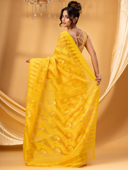 DESH BIDESH Pure Cotton Jamdani Saree: Traditional Woven Design, Elegant Style for Women