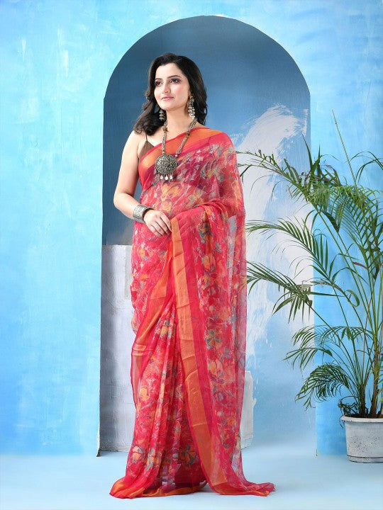 DESH BIDESH Floral Printed Zari Saree