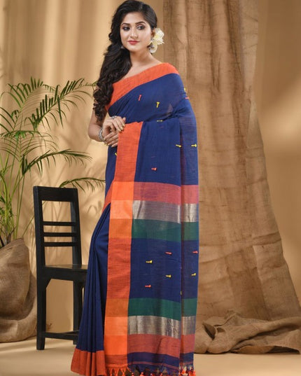 DESH BIDESH Women Solid Colourblocked Pure Cotton Taant Saree