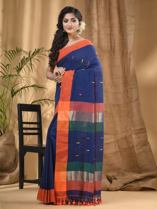 DESH BIDESH Women Solid Colourblocked Pure Cotton Taant Saree