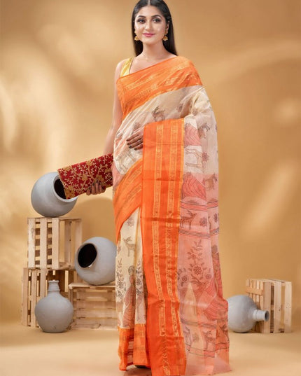 DESH BIDESH Woven Design Pure Cotton Taant Saree
