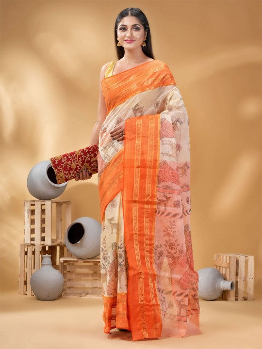 DESH BIDESH Woven Design Pure Cotton Taant Saree