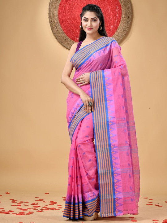 DESH BIDESH Woven Design Pure Cotton Taant Saree for Women