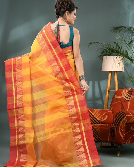 DESH BIDESH Striped Zari Pure Cotton Taant Saree