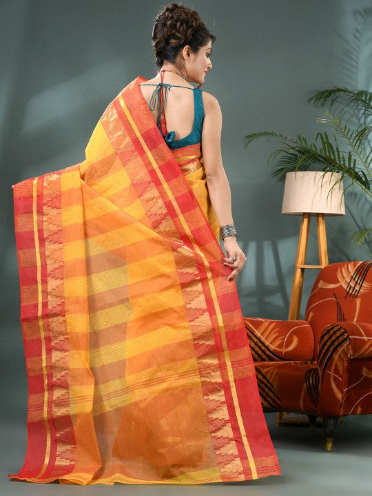 DESH BIDESH Striped Zari Pure Cotton Taant Saree